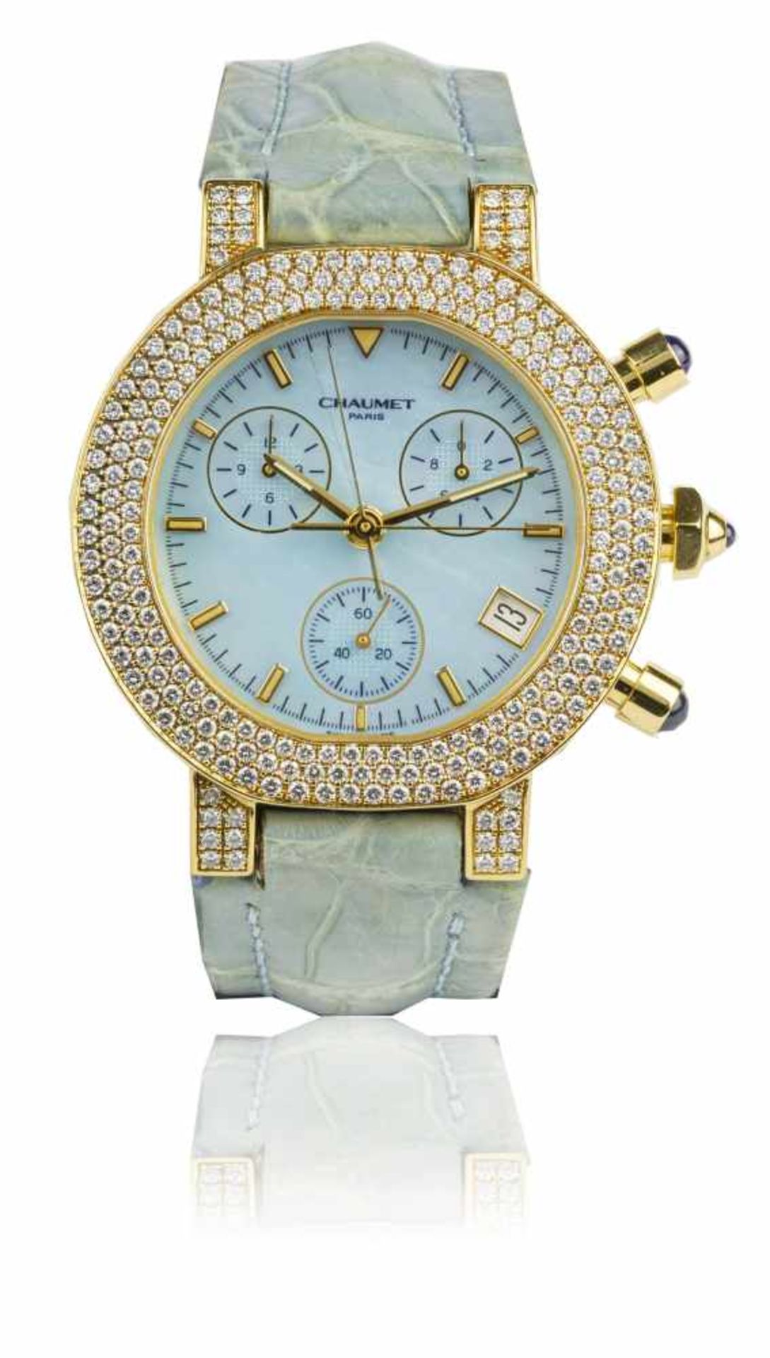 CHAUMETMontre ChronographeBracelet en or jaune 18k (750) , lunette et attaches serties de d