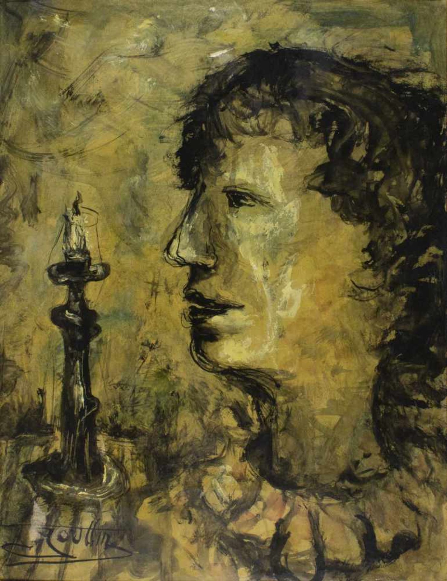 JEAN-MARIE GOUTTIN (1922-1987)PortraitHuile sur carton signé en bas à gauche. Usures.Di