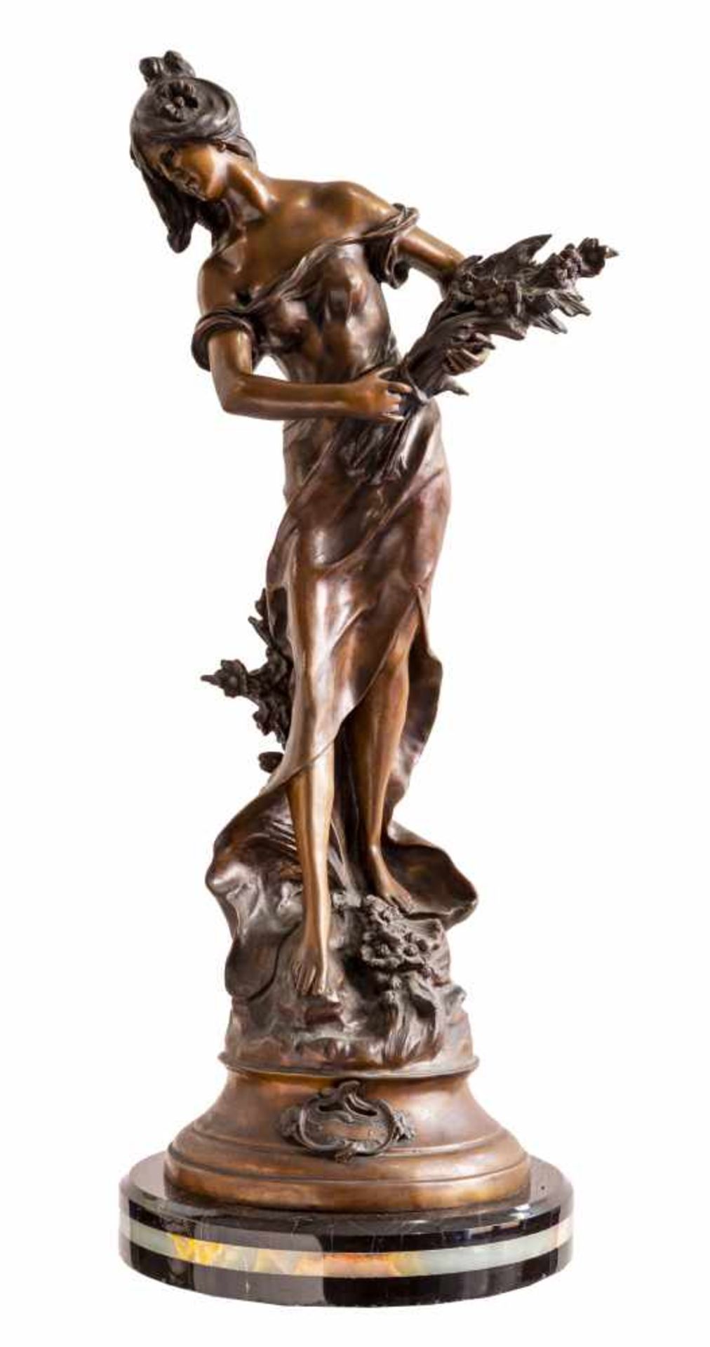 AUGUSTE MOREAU (1837-1917), d'aprèsReine des PrésSculpture en bronze à patine brune, portan