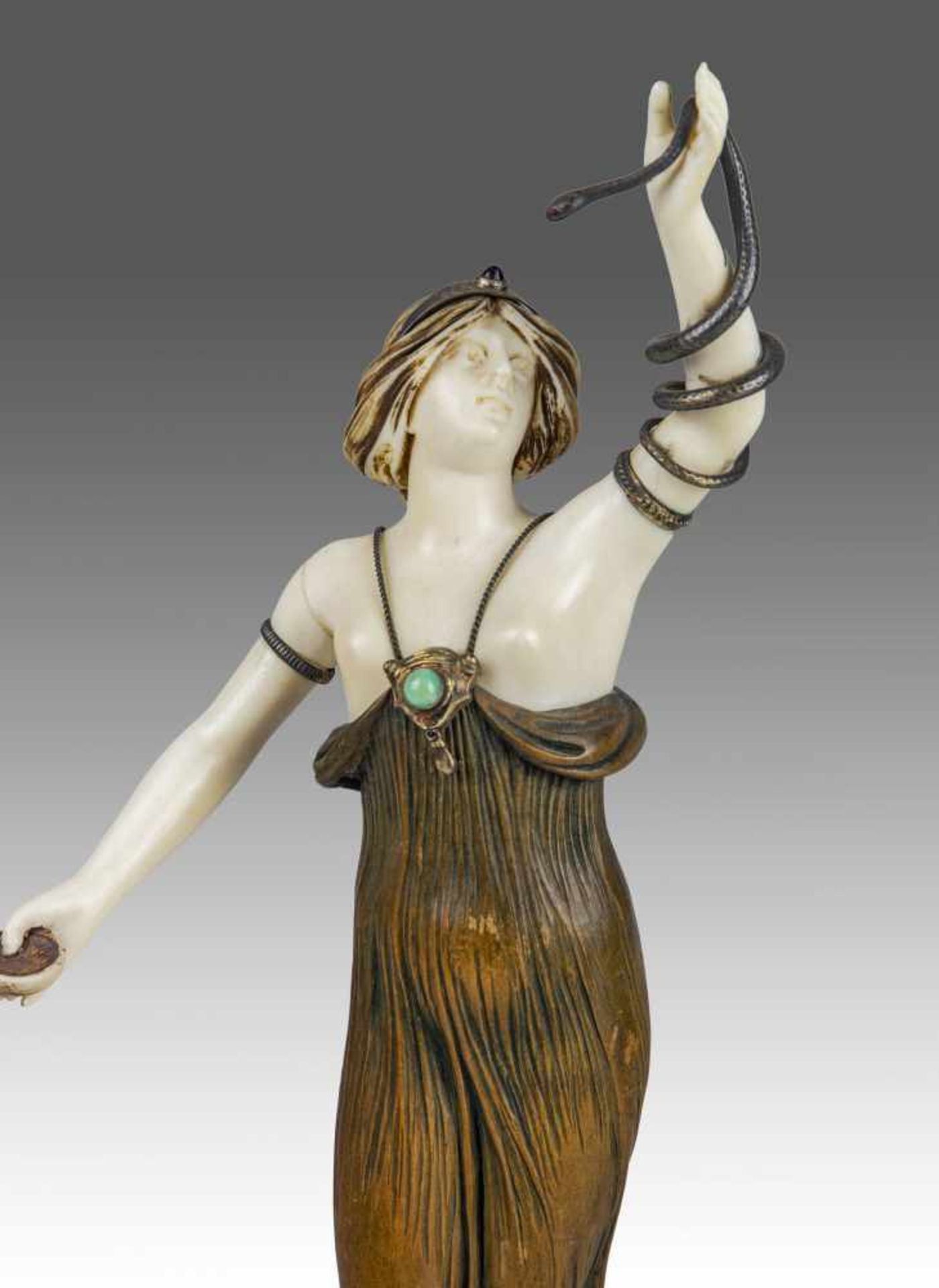 AFFORTUNATO GORY (act.1895-1925)La danseuse orientale au serpentRare sculpture, modèle uniq - Image 2 of 2