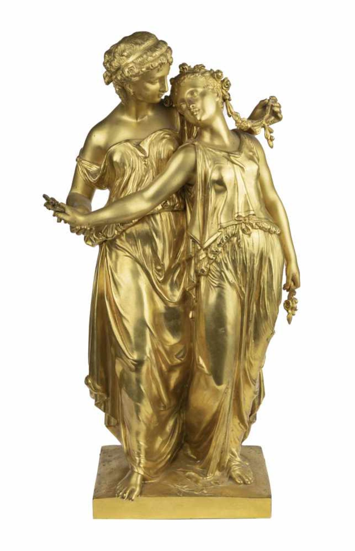 JAMES PRADIER (?)Groupe aux nymphesGroupe en bronze sculpté et doré portant une signature