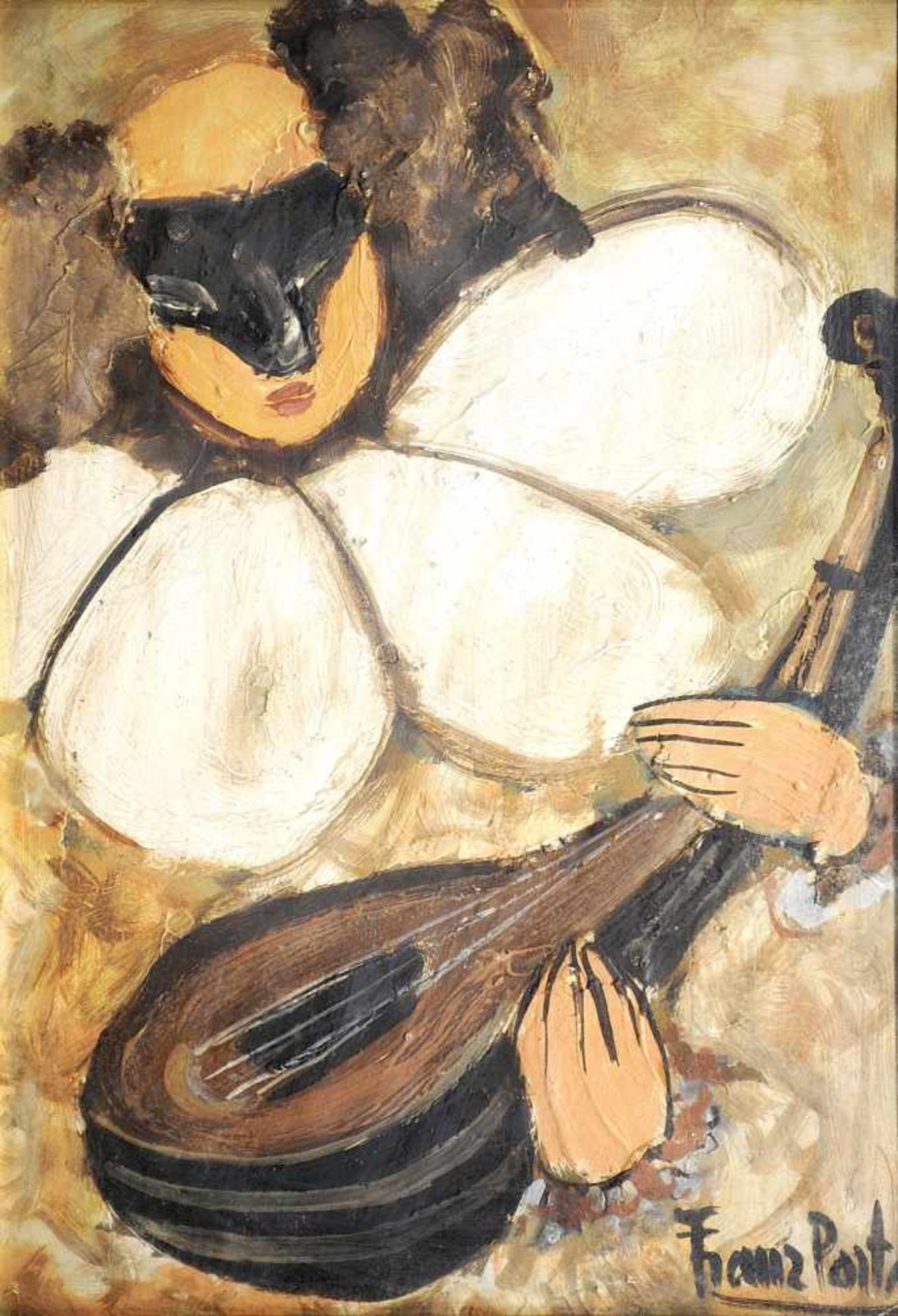 FRANZ PORTA (1937-2001)Pulcinella à la mandolineHuile sur panneau signé en bas à droite