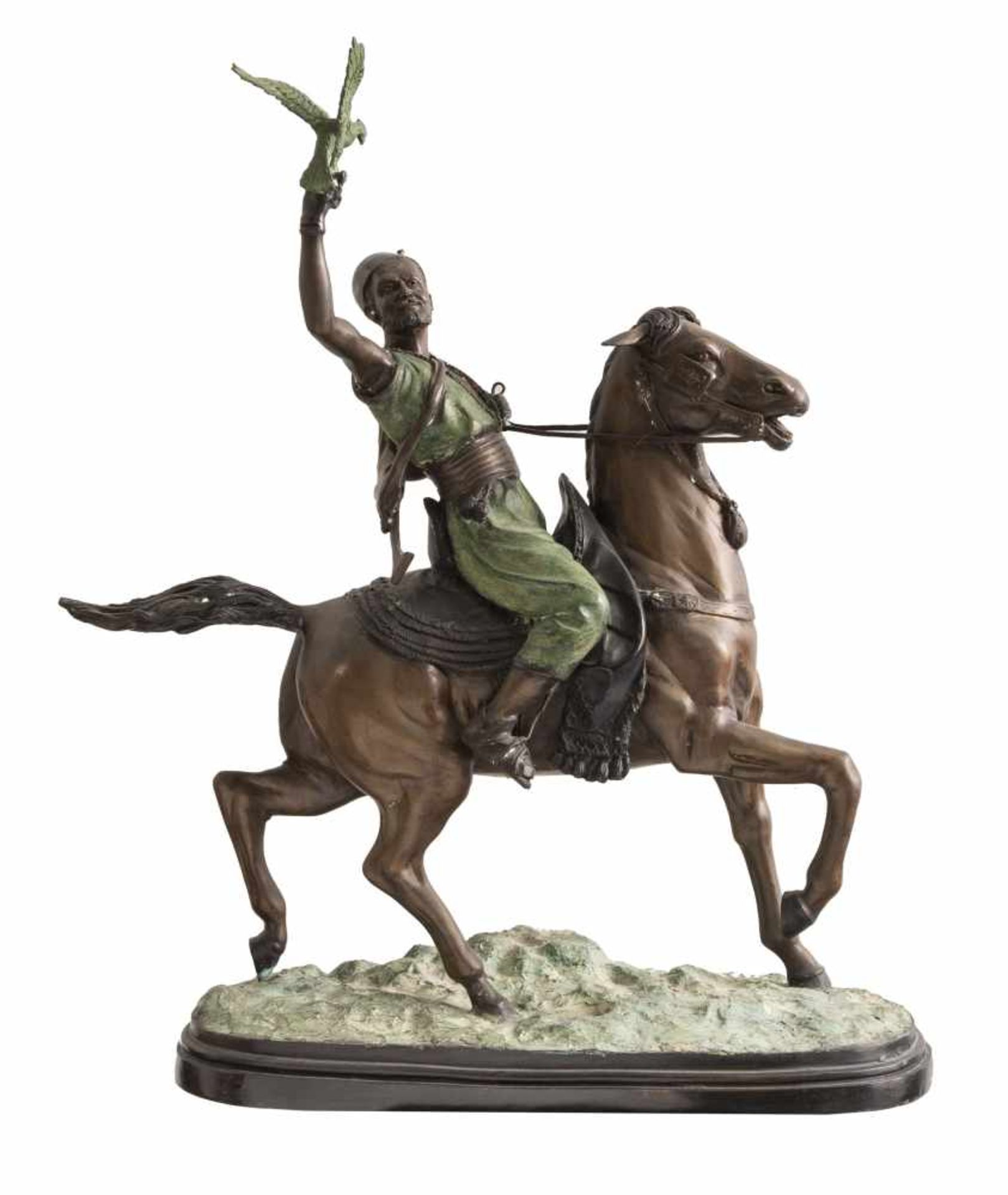 PIERRE JULES MENE (1810-1879), d'aprèsLe fauconnier arabe, 1873Sculpture en bronze à double