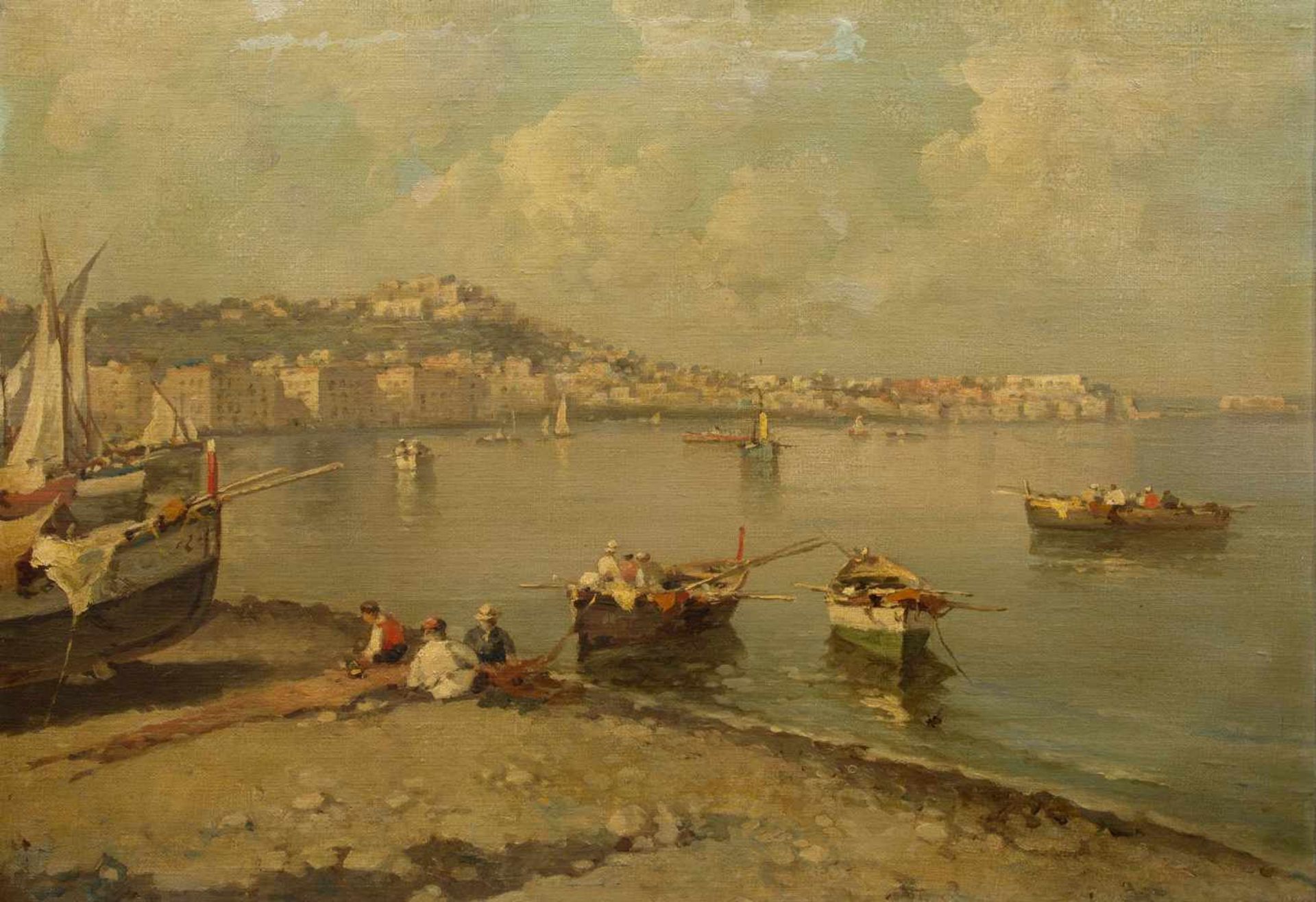 ECOLE NAPOLITAINE FIN 19ème SIECLEVue de la baie de Naples avec personnagesHuile sur toile<