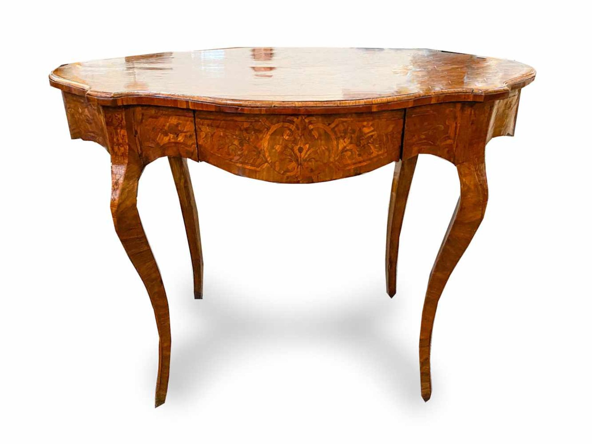 PETITE TABLE DE STYLE LOUIS XV, FRANCE 19ème SIECLEEn bois de placage avec incrustations d'