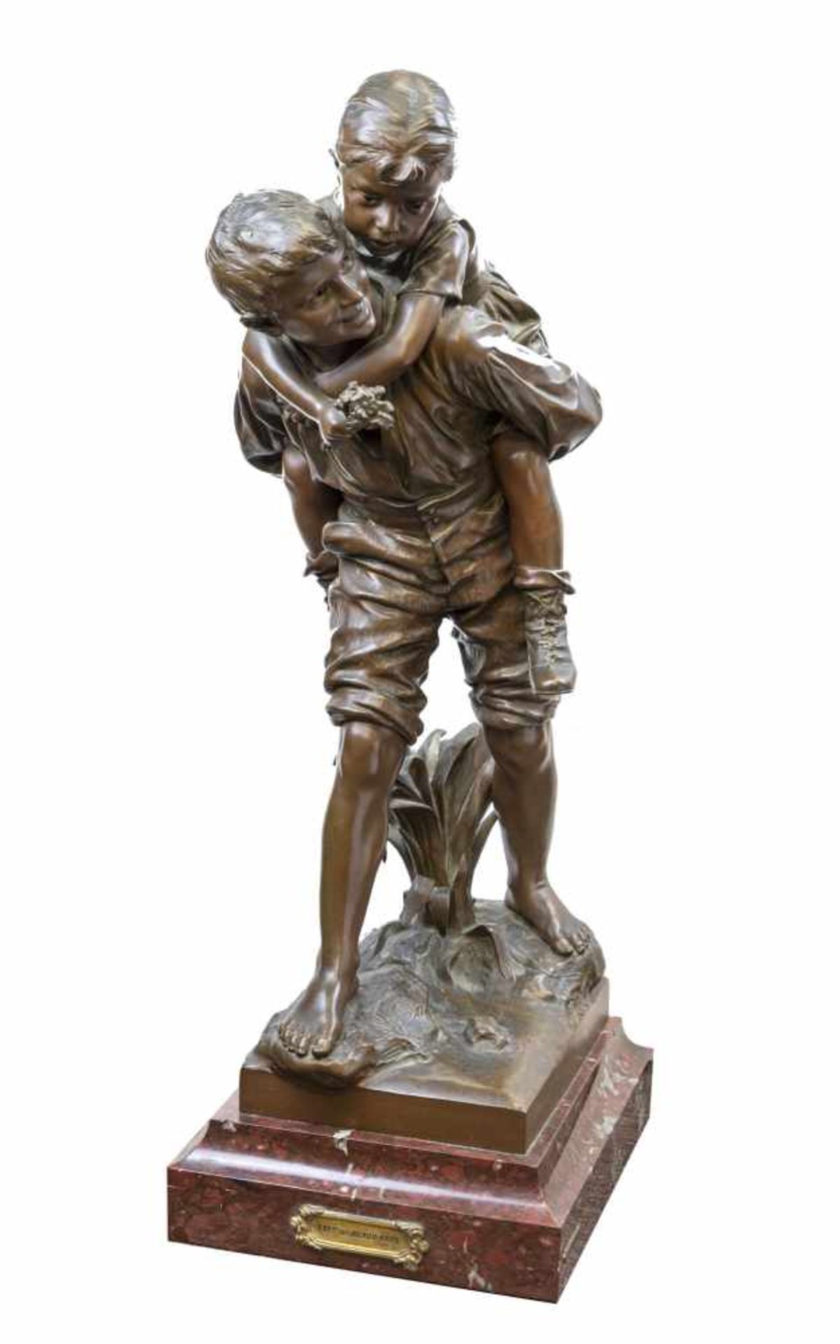 PAUL EUGENE MENGIN (1853-1937)" Paul et Virginie enfants "Sculpture en bronze à patine somb
