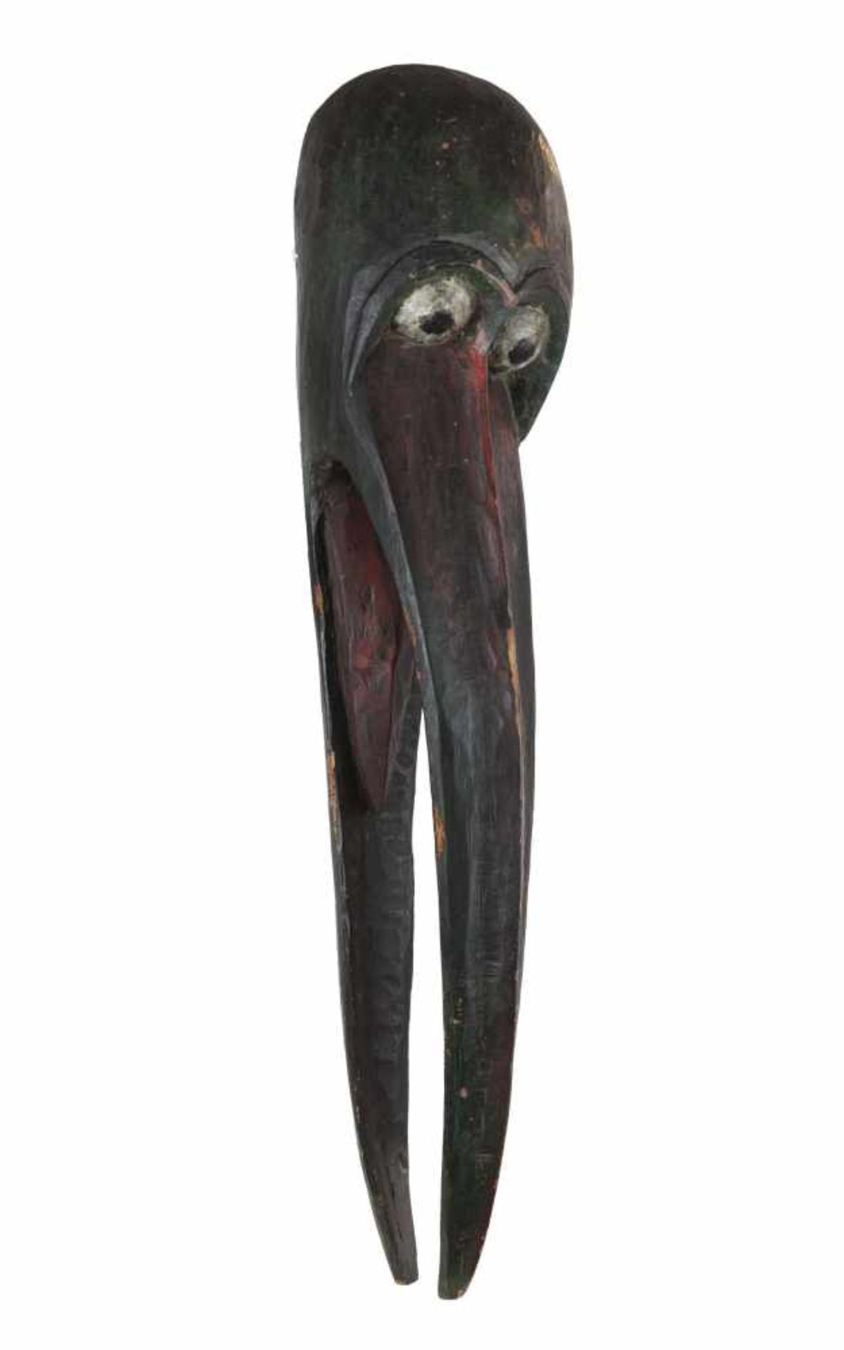 RARE GRAND MASQUE DE MARABOUTEn bois sculpté, représenté les yeux grands ouverts, la crâne