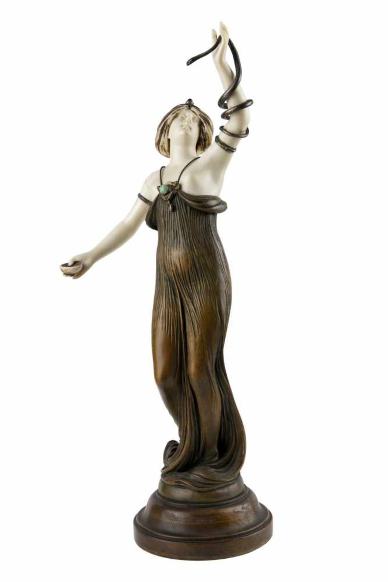 AFFORTUNATO GORY (act.1895-1925)La danseuse orientale au serpentRare sculpture, modèle uniq