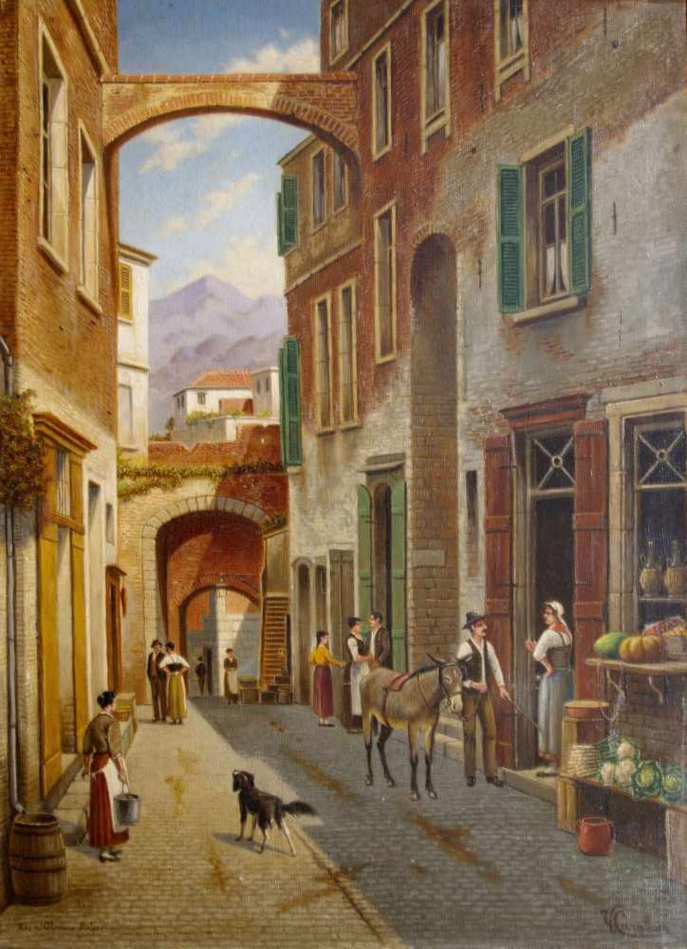 VICTOR CARABAIN (1863-1942)Rue à Olevano, ItalieHuile sur toile signée en bas à droite. Con