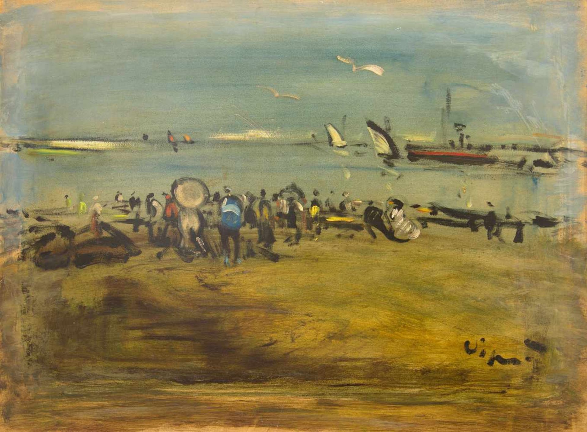 SYLVAIN VIGNY (1903-1970)Bord de mer animéHuile sur panneau signé en bas à droiteDimens