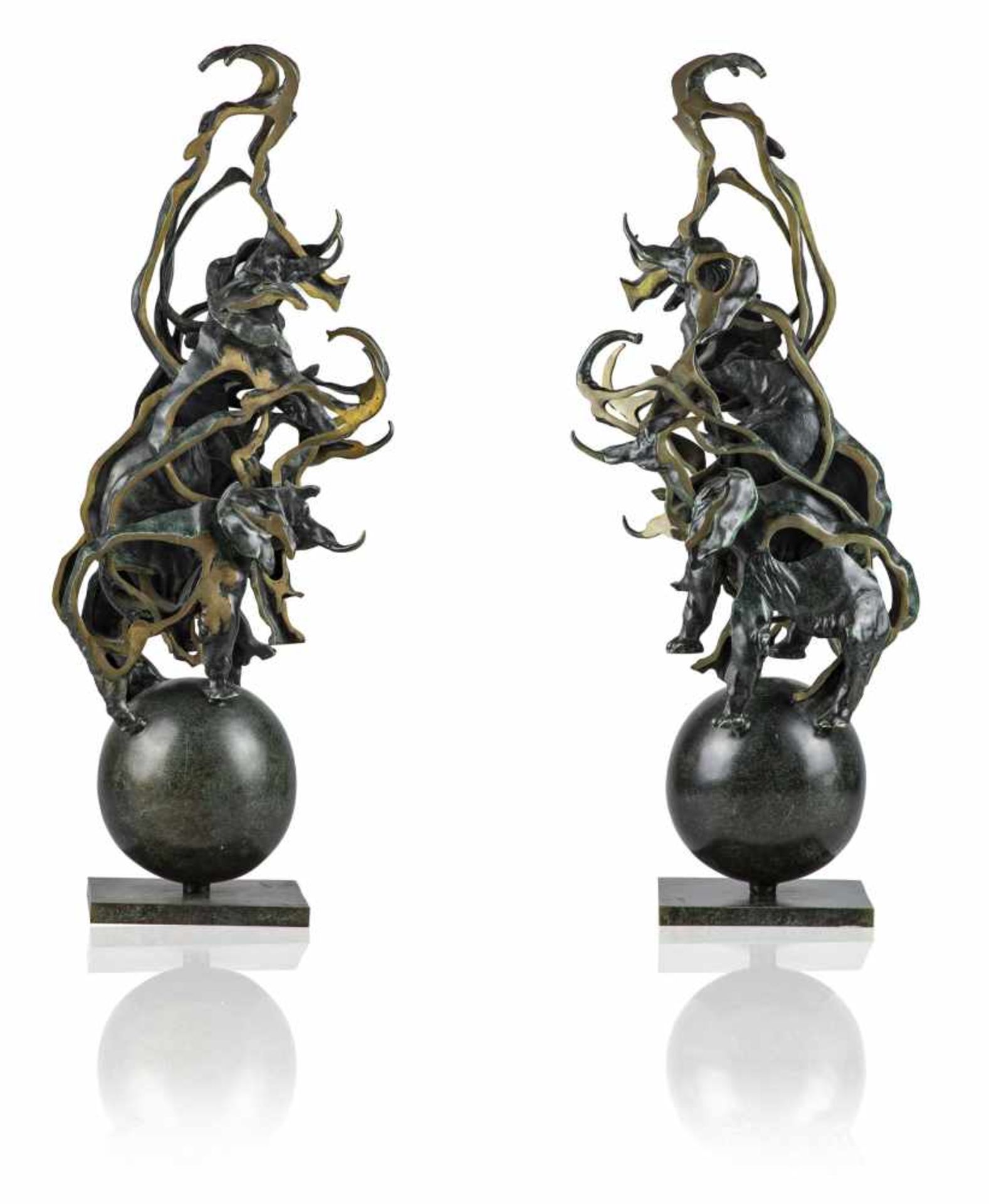 ARMAN FERNANDEZ (1928-2005)" Le Cirque ", paire de sculptures aux éléphantsEn bronze découp