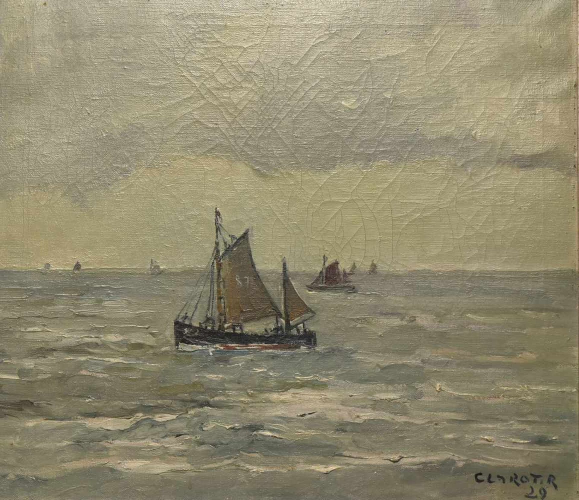 RENE CLAROT (1882-1972)Voiliers en mer, 1929Huile sur toile signée et datée en bas à droite
