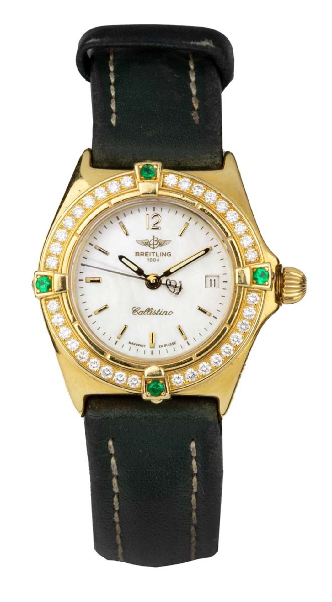 BREITLINGMontre dame modèle "Callistino" réf : K52048En or jaune18k (750), boîtier rond, lunette