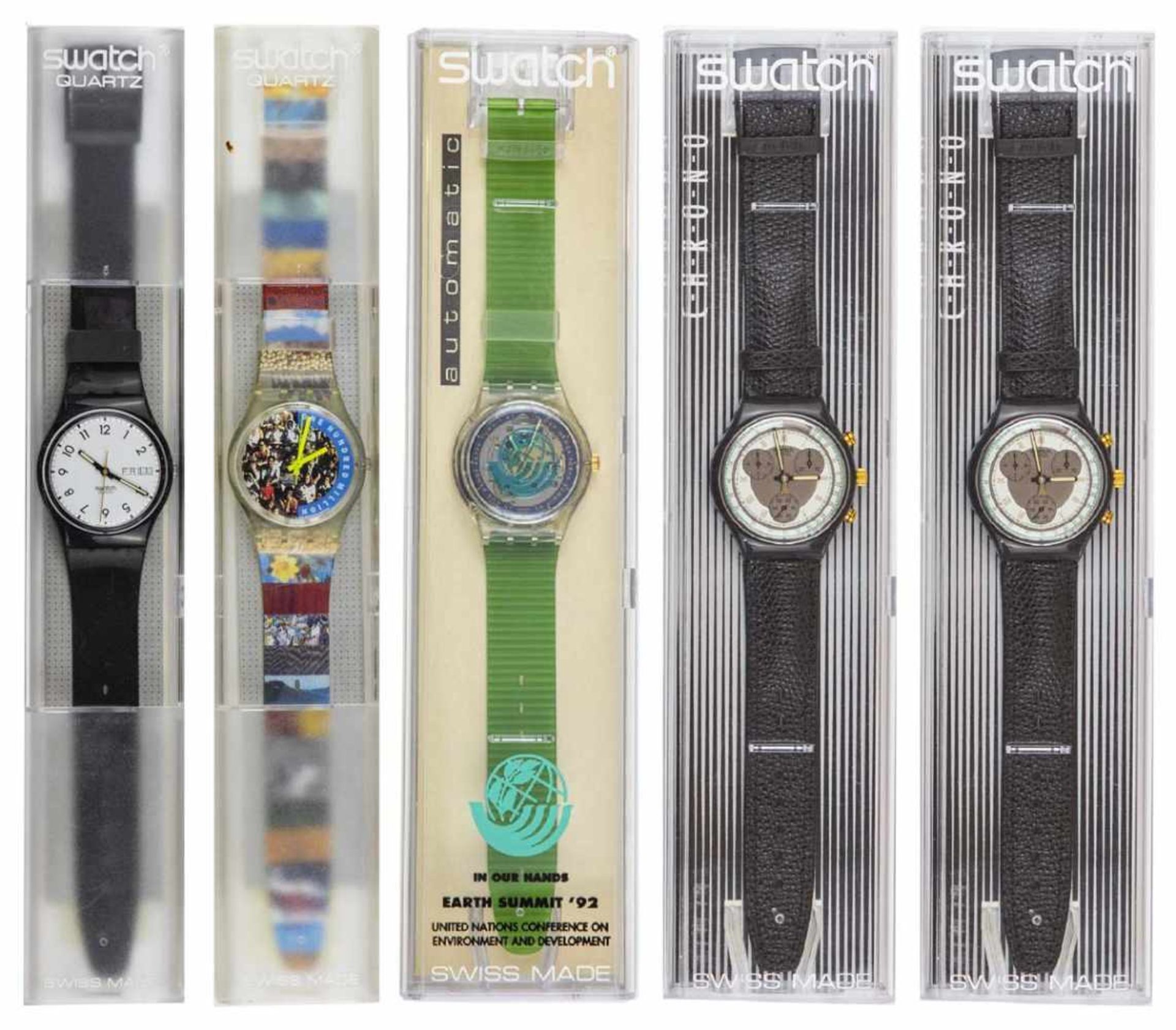 SWATCH, YEAR 1992A 5 Swatch set including :1 x Classic For - GB726 - Year 19921 x The People - GZ126