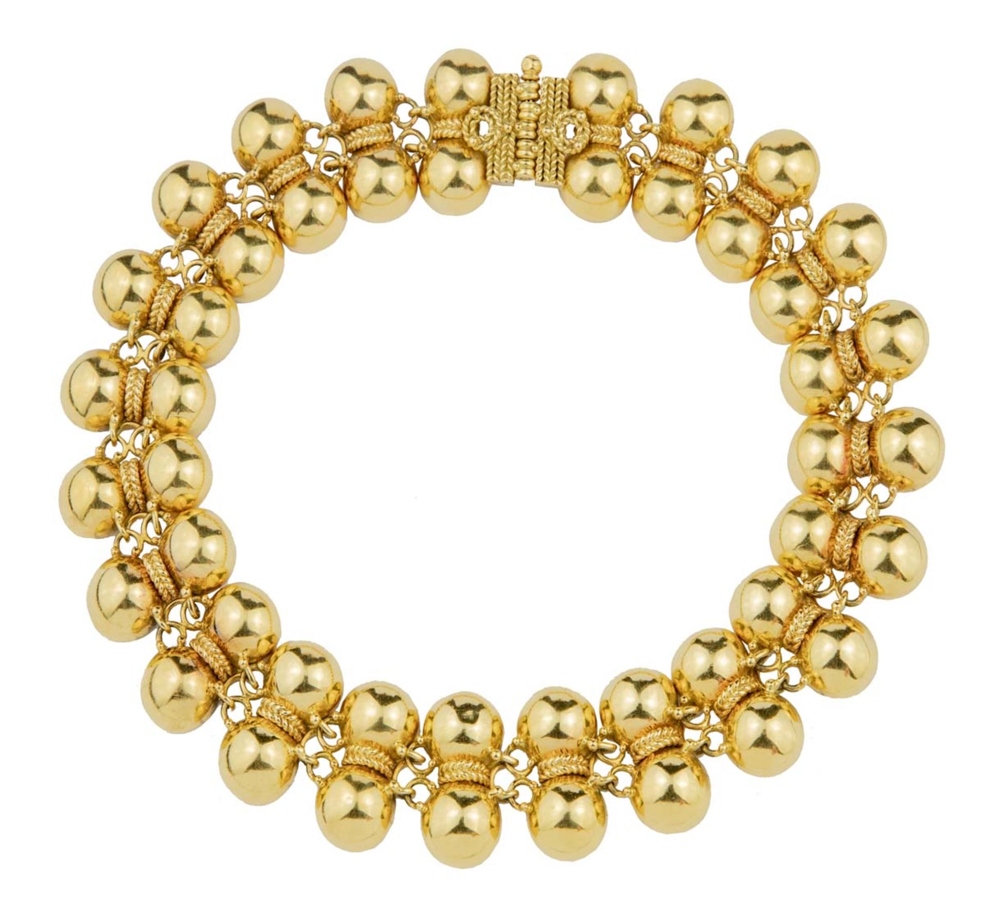 RENÉ BOIVINCollierEn or jaune 18k (750) articulé, à motifs stylisés de boules reliées par des