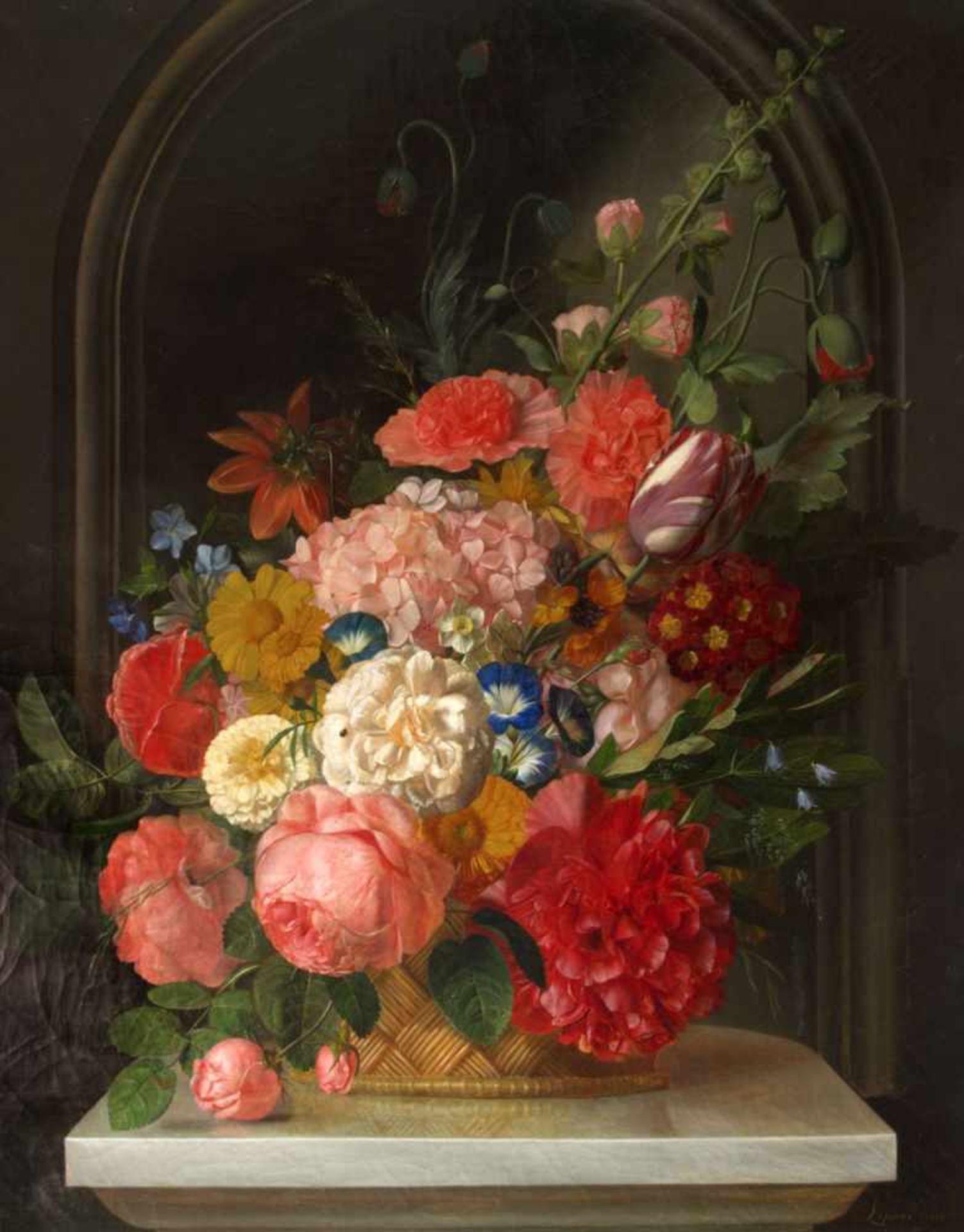 FRANCOIS LEPAGE (1796-1871)Nature morte de fleurs devant une niche, 1824Huile sur toile signée et