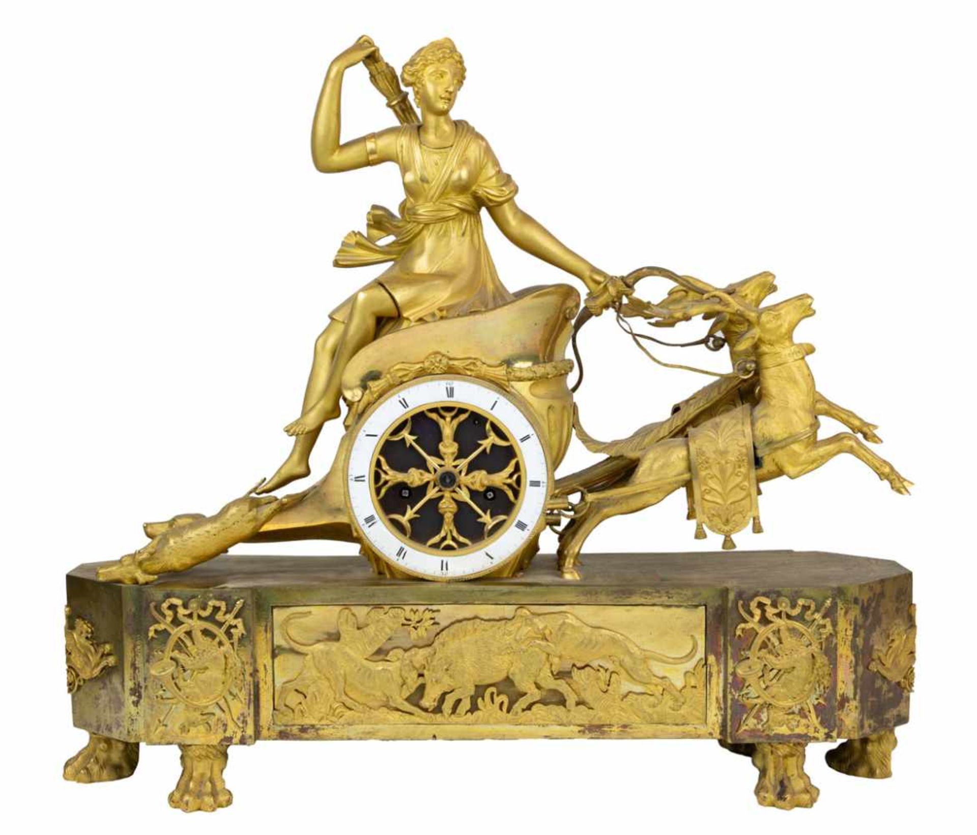 PARIS, EPOQUE EMPIRE ca.1805-1810Le char de Diane ChasseresseImportante pendule de cheminée, en