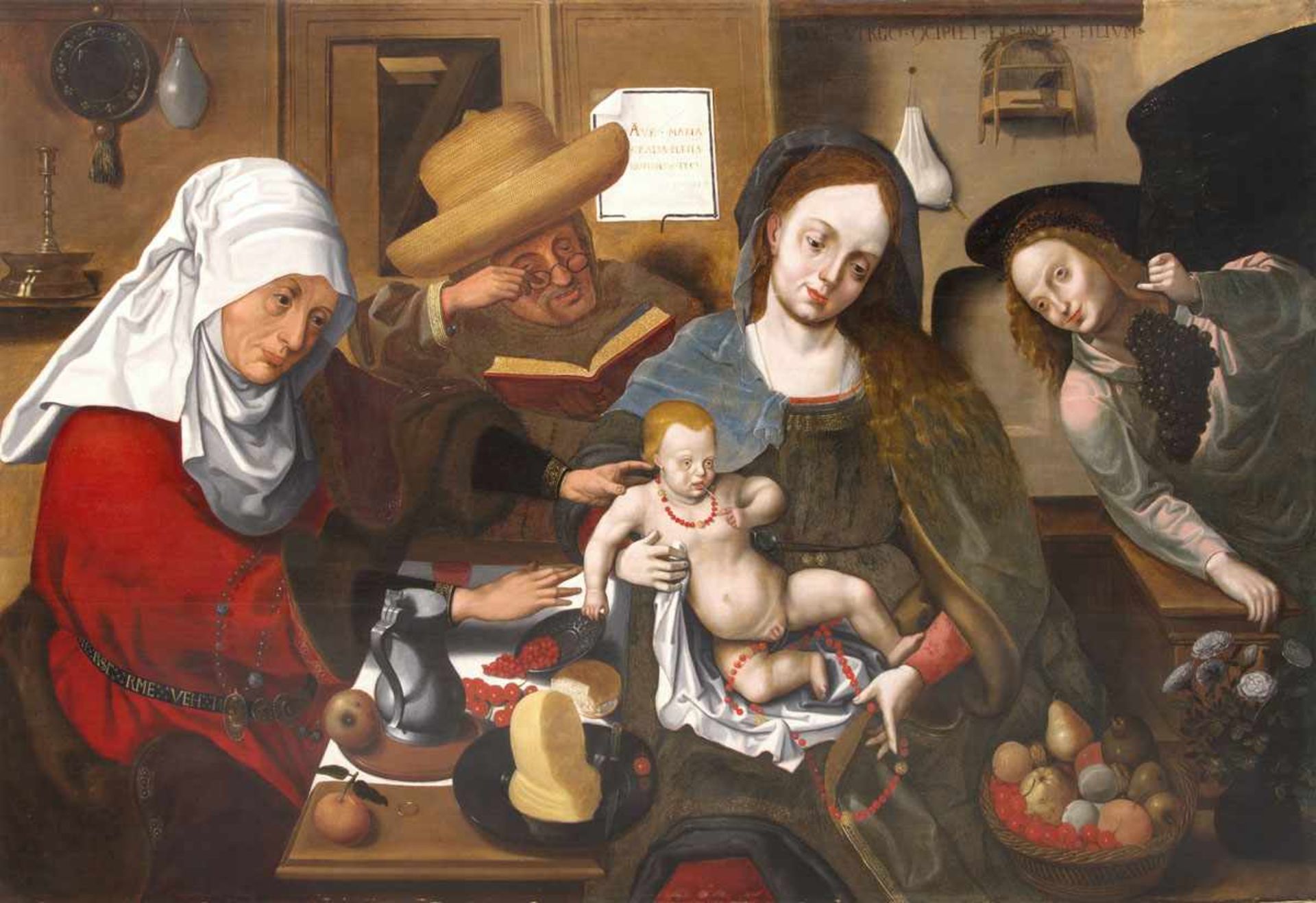 HERMANN TOM RING (1521-1597)Anna et Joachim visitent Marie et l'Enfant en présence d'un AngeHuile