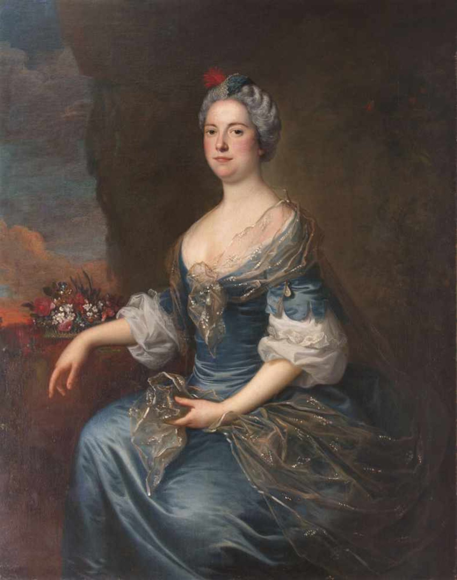 CARLE VAN LOO (1705-1765), ENTOURAGEPortrait de Dame de qualité en FloreImportante huile sur