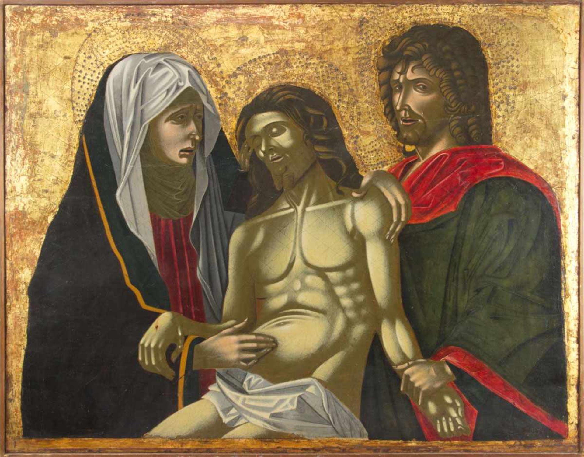 NIKOLAOS TZAFOURIS (act.1487-1501), attribuéLa déploration du Christ soutenu par Saint-Jean l'