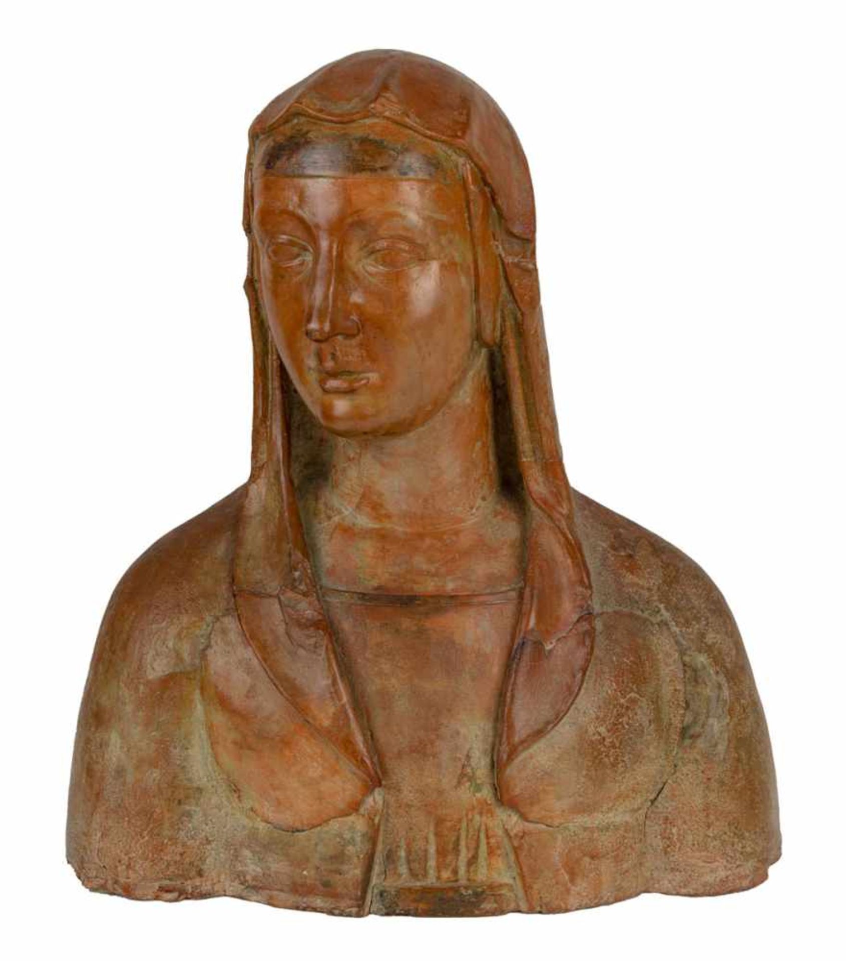 FRANCESCO LAURANA (c.1430-c.1500), attribuéBuste fémininEn terre cuite, le visage expressif, portant