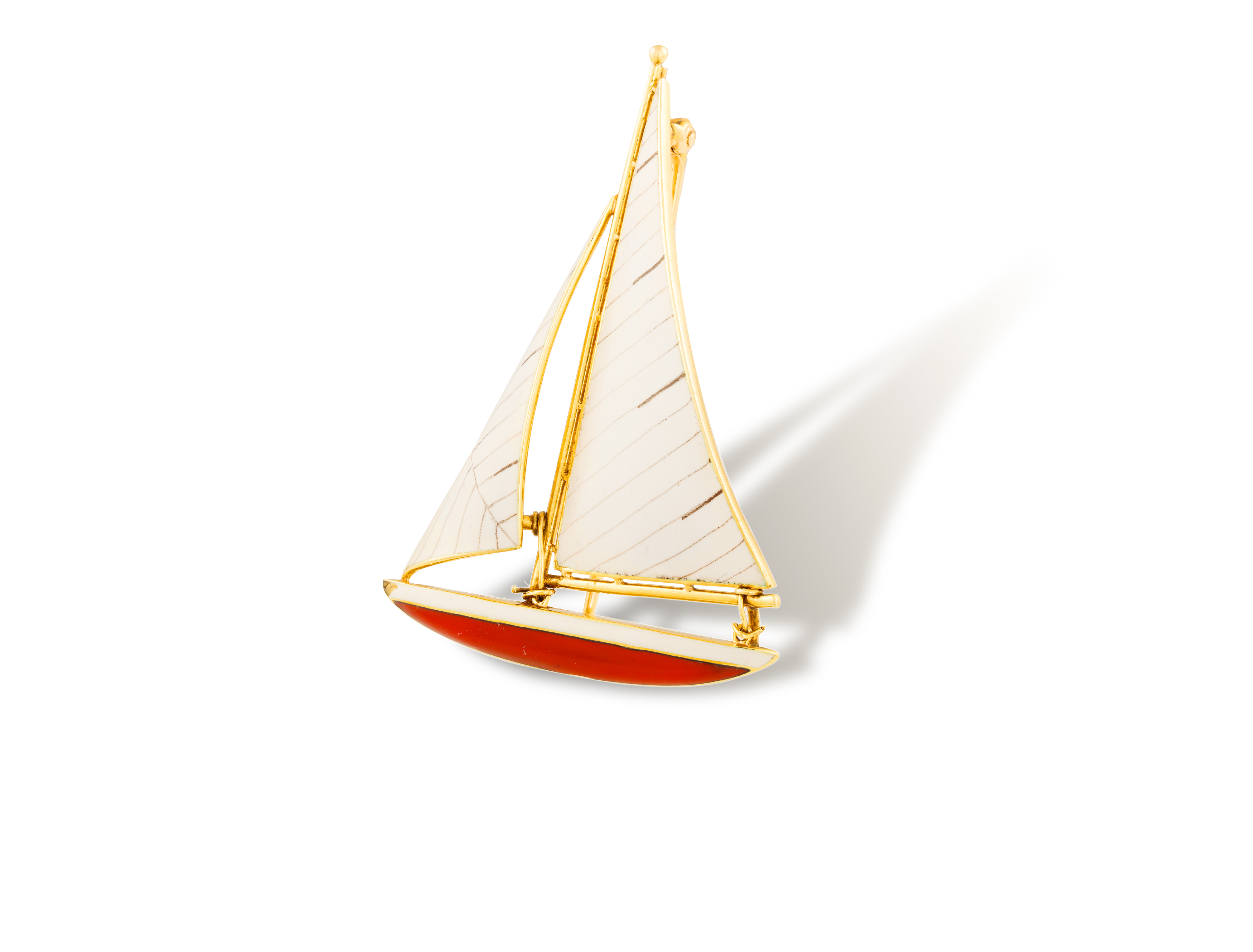 A RETRO ENAMEL NOVELTY BROOCH, BY CARTIER, CIRCA 1945Designed as a sailing ship, the sails of - Image 2 of 2