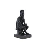 AFTER THE ANTIQUE, A 19TH CENTURY BRONZE FIGURE OF A SEATED ROMAN SOLDIER, in traditional pose,