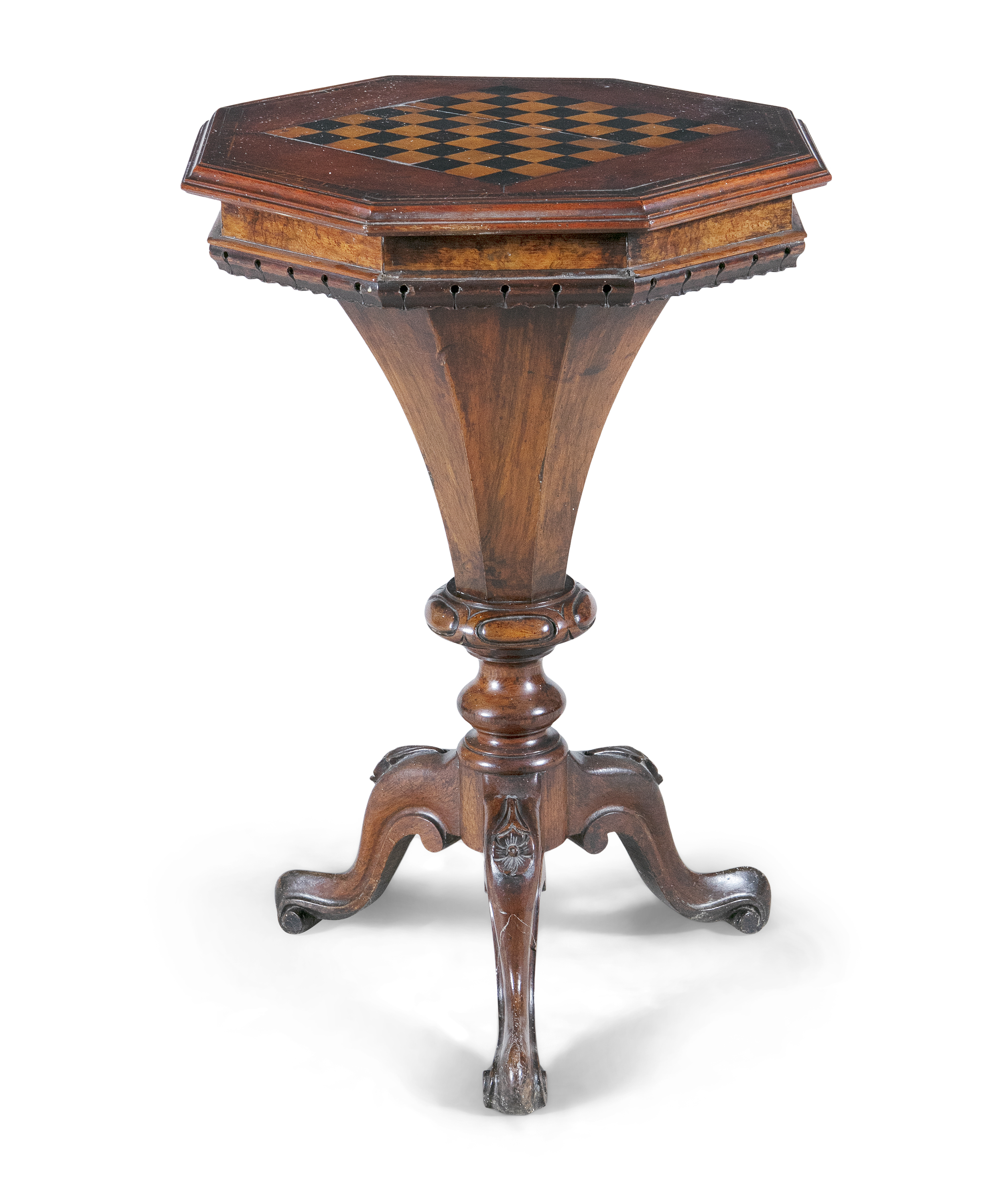 A VICTORIAN MARQUETRY OCTAGONAL TOPPED GAMES TABLE