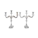 A PAIR OF VICTORIAN SILVER THREE LIGHT CANDELABRA, Sheffield c.1900, maker's mark of Walker &