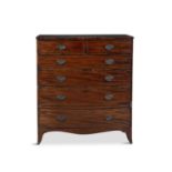 A GEORGE IV MAHOGANY BOWFRONT CHEST, of two short and four long graduated cockbeaded drawers with