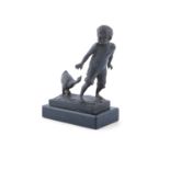FRENCH SCHOOL (LATE 19TH CENTURY)Boy with GooseBronze group on black marble base, 14cm highSigned
