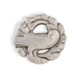 A SILVER BROOCH BY GEORG JENSEN, the wreath frame enclosing a stylised bird, with maker's marks