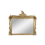 A FINE VICTORIAN CARVED GITLWOOD OVERMANTLE MIRROR, of rectangular form, fitted with plain glass