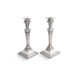 A PAIR OF LATE VICTORIAN SILVER TABLE CANDLESTICKS, Sheffield 1896, in the Neo-Classical taste, with