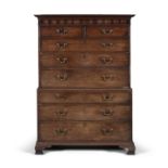 A GEORGE IV MAHOGANY TALLBOY CHEST ON CHEST, with moulded cornice above two short and six long