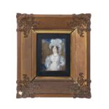 IRISH SCHOOL (19TH CENTURY)Portrait of a lady in a white dress Miniature, watercolour on ivory, 11.5