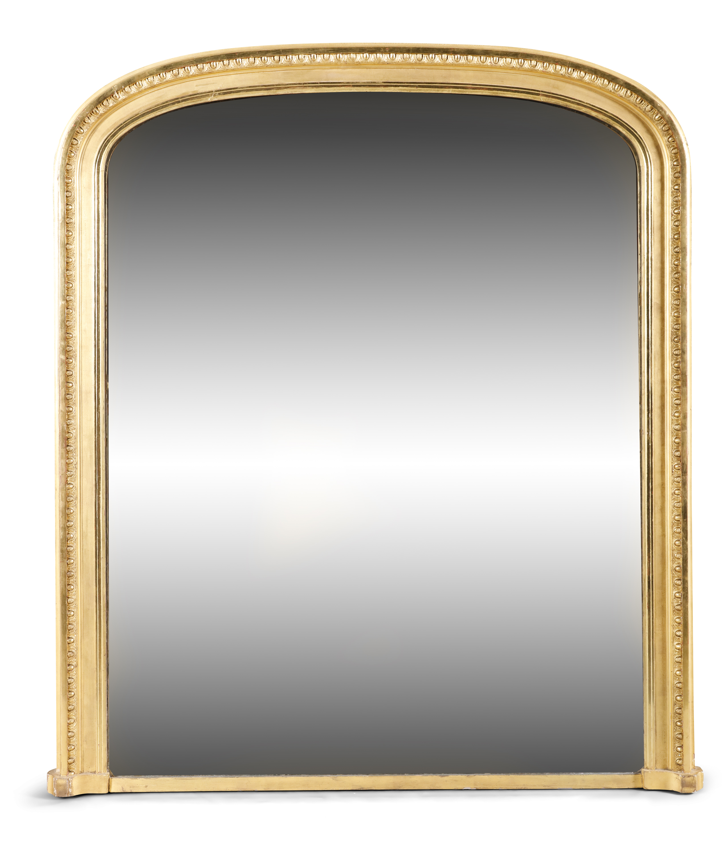 A LATE 19TH CENTURY GILTWOOD OVERMANTLE MIRROR, of domed rectangular form, the moulded frame