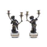 A PAIR OF FRENCH BRONZE, ORMOLU AND MARBLE MOUNTED FIGURAL CANDELABRA, mid-19th century, each