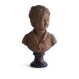 AFTER JOHN ANTON HOUDON, (19TH CENTURY)A terracotta bust of Alexander Brognant on a rouge marble