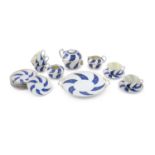 A RARE BELLEEK BLUE SPIRAL PATTERN TEASET, third period, with blue painted spiral fluting