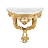 ***WITHDRAWN*** A SMALL GILTWOOD AND MARBLE TOP CONSOLE TABLE, French 19th century,