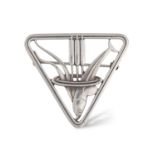 A SILVER BROOCH BY GEORG JENSEN CIRCA 1933-44, designed by Arno Malinowski, the triangular-shaped