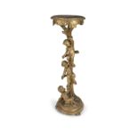 AN ITALIAN GILTWOOD FIGURAL TORCHERE STAND 19TH CENTURY, naturalistically modelled with three