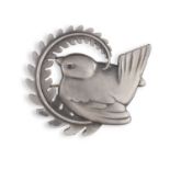 A SILVER BROOCH BY GEORG JENSEN, of bird and foliate design, with maker's marks for 'Georg Jensen'