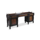 AN EARLY 19TH CENTURY MAHOGANY RECTANGULAR TWIN PEDESTAL SIDEBOARD, in the manner of Gillows of