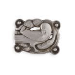 A SILVER BROOCH BY GEORG JENSEN, CIRCA 1945-51, the stylised rectangular-shaped frame enclosing a