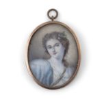 MANNER OF GUSTAVUS HAMILTONMiniature portrait of a young woman as muse Watercolour on ivory, 5.5 x