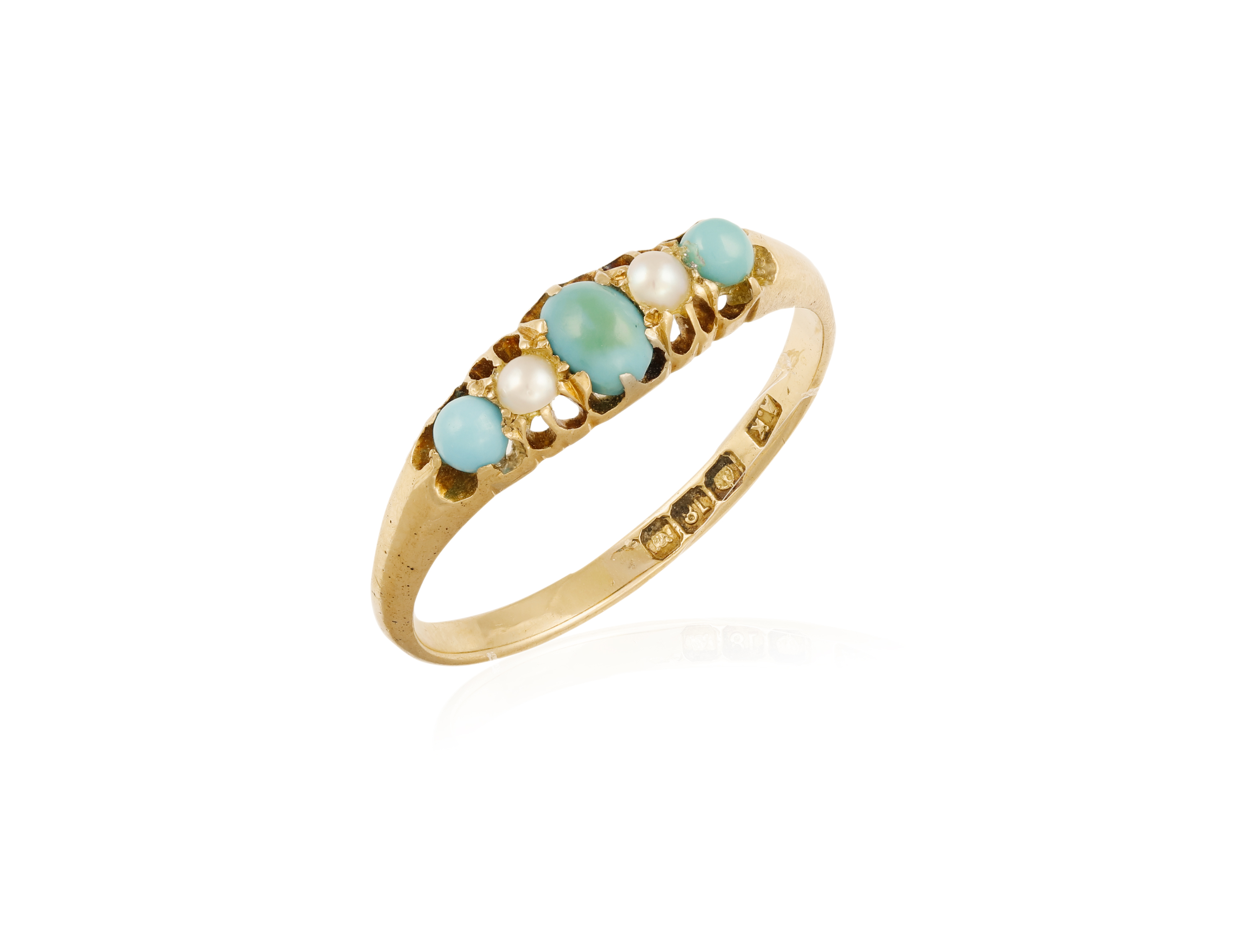 A TURQUOISE AND DIAMOND BANGLE WITH RING AND EARRINGS EN SUITE, the bangle set with cabochon - Image 4 of 4