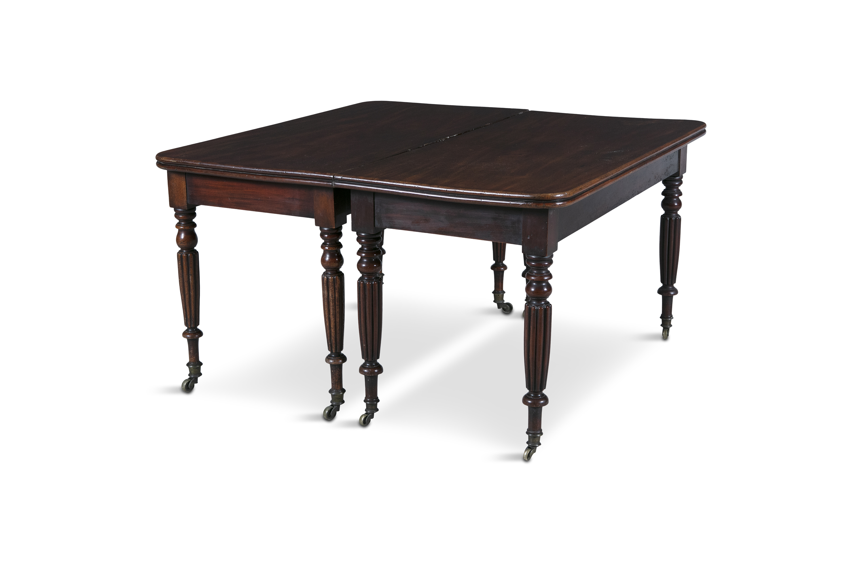 A WILLIAM IV MAHOGANY RECTANGULAR DINING TABLE, with reeded rim and raised on turned lobed - Image 2 of 2