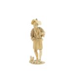 A JAPANESE IVORY OKIMONO OF A TRADESMAN, 19th centurymodelled in standing position and wearing a